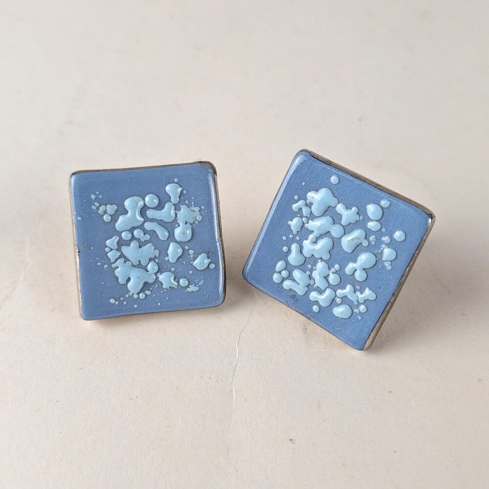 Vintage Ceramic Tile Screw-Back Earrings